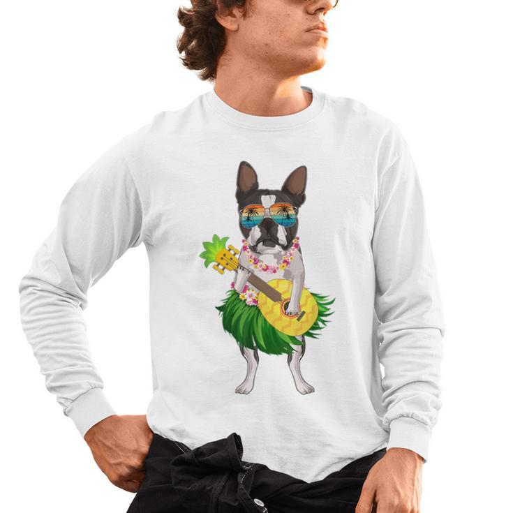 Hawaiian Boston Terrier Dog Pineapple Ukulele Summer For Men Women Girls Kids Men's Long Sleeve T-Shirt