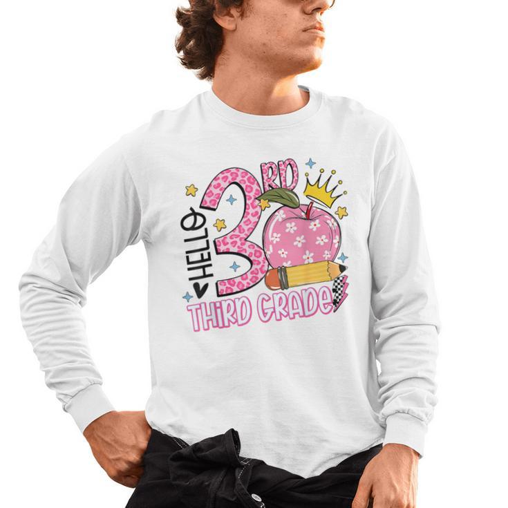 Hello 3rd Third Grade Back To School Pink Leopard Teacher Men's Long Sleeve T-Shirt