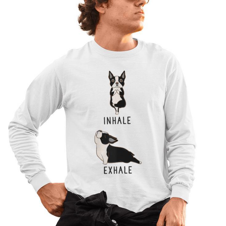 Inhale Exhale Yoga Boston Terrier Tshirt Men's Long Sleeve T-Shirt