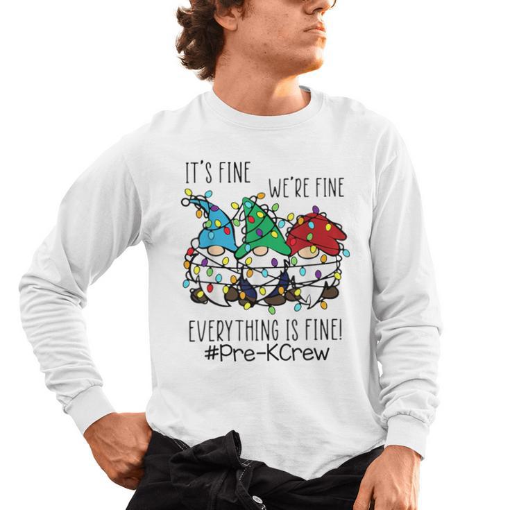 It's Fine We'Re Fine Gnome Pre-K Teacher Christmas Light For Men Women Men's Long Sleeve T-Shirt