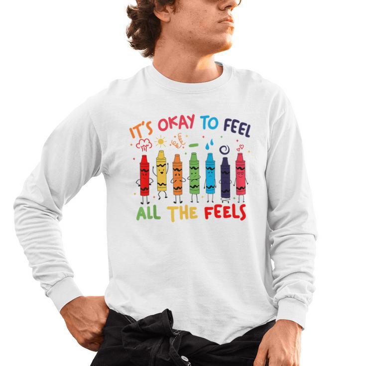 Its Okay To Feel All The Feels Mood Color Crayons Teacher Men's Long Sleeve T-Shirt