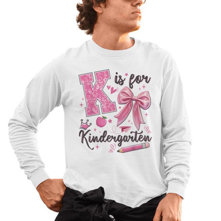 K Is For Kindergarten Teacher Coquette Bow Back To School Men's Long Sleeve T-Shirt