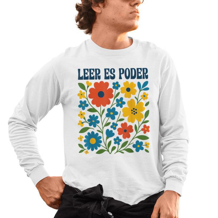 Leer Es Poder Cute Floral Boho Spanish Teacher Reading Men's Long Sleeve T-Shirt