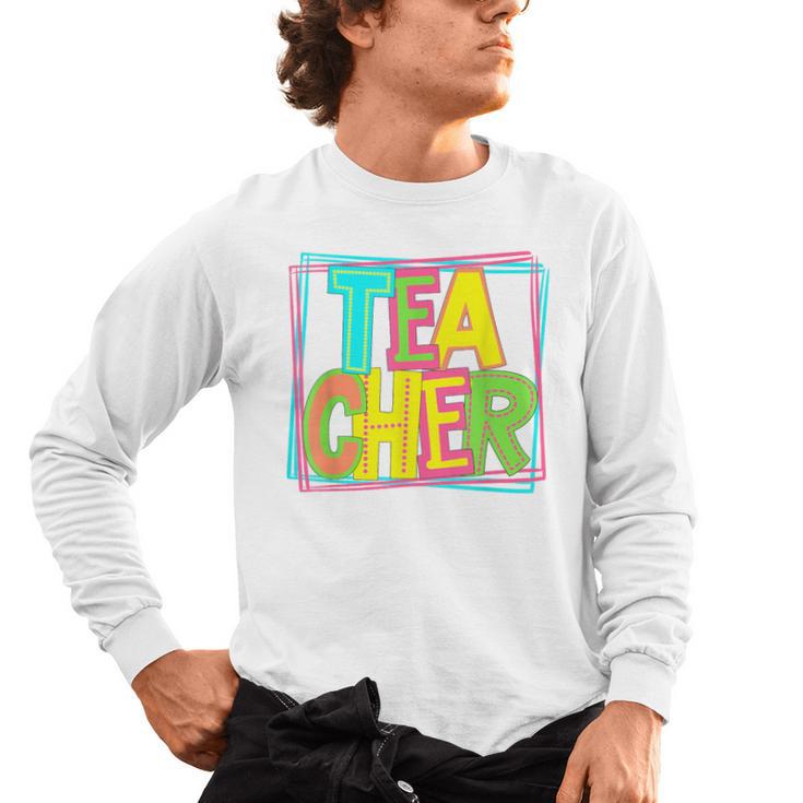 Neon Retro Teacher Cute Teacher Team New Teacher Back To Sch Men's Long Sleeve T-Shirt