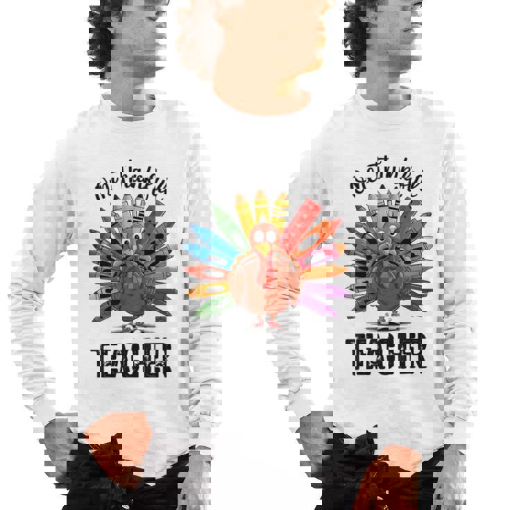 One Thankful Teacher Thanksgiving TurkeyCute Pencil Men&#x27;s Long Sleeve T-Shirt