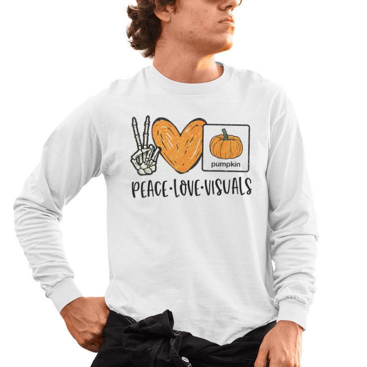 Peace Love Visuals Sped Teacher Pumpkin Skeleton Halloween Men's Long Sleeve T-Shirt