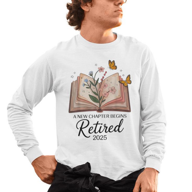 Retired 2025 A New Chapter Begins Retirement Teacher Book Men's Long Sleeve T-Shirt
