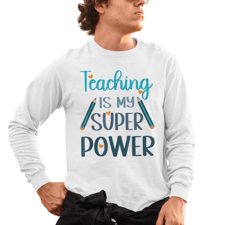 Retro Groovy Teaching Is My Super Power Teacher's Present Men Women Men's Long Sleeve T-Shirt