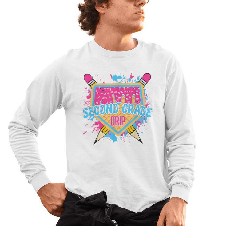 Second Grade Drip Ice Cream Home Plate Baseball Teachers Kid Men's Long Sleeve T-Shirt