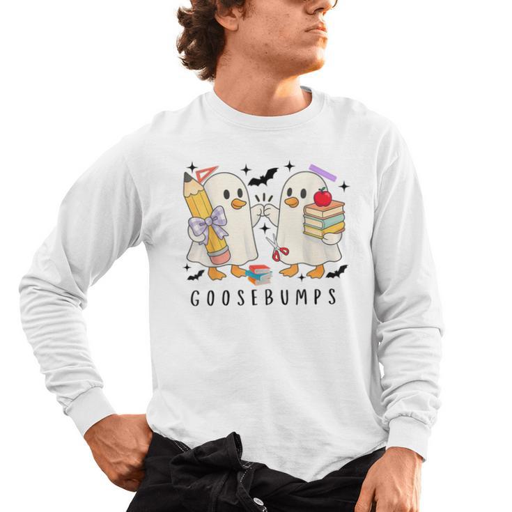 Silly Goose Spooky Teacher Halloween Cute Goosebumps Men's Long Sleeve T-Shirt