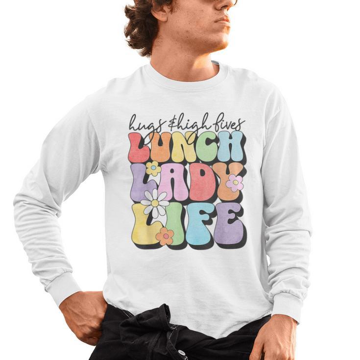 Soul Bleach Teacher Staff First Day Of School Last Hugs & High Fives Lunch Lady Vibes Blue Classic Fit Men's Long Sleeve T-Shirt