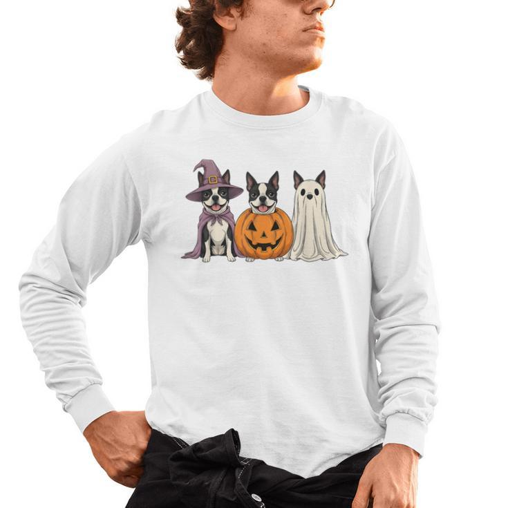 Spooky Ghost Boston Terrier Pumpkin Halloween Dog Lover Men's Long Sleeve T-Shirt