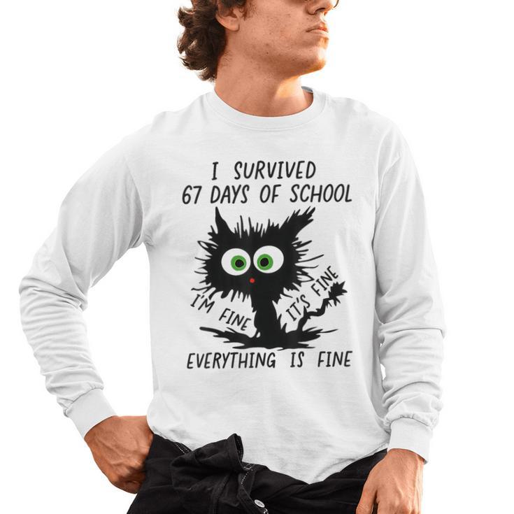 I Survived 67 Days Of School Teachers Students Humor Men's Long Sleeve T-Shirt