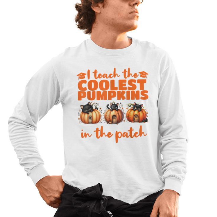 I Teach The Cutest Pumpkins Halloween Teacher Cat Lover Men's Long Sleeve T-Shirt