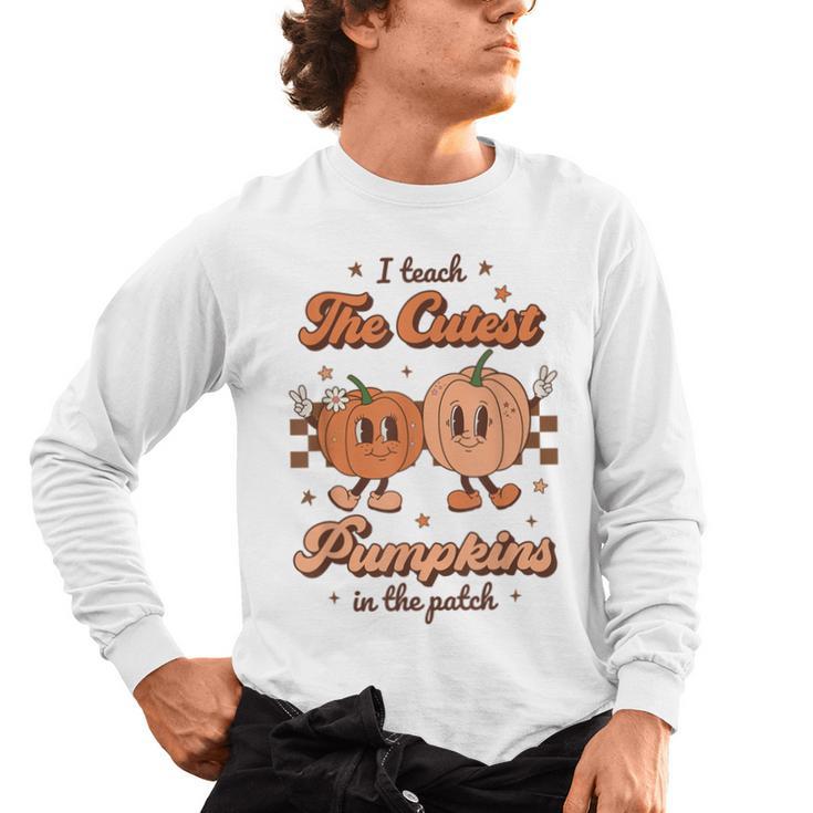 I Teach The Cutest Pumpkins In The Patch Retro Teacher Fall Men's Long Sleeve T-Shirt