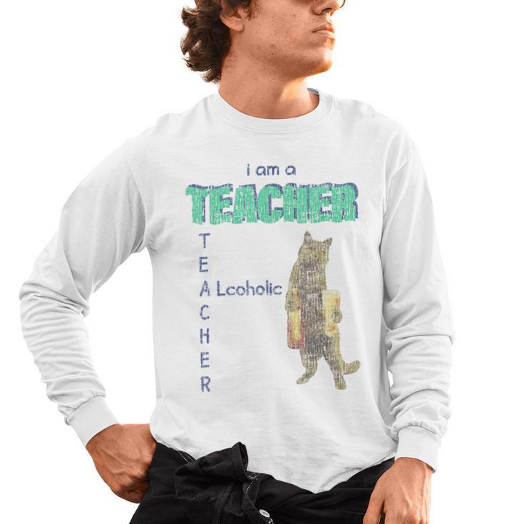 I Am A Teacher Alcoholic Cat Beer Feline Men Women Men's Long Sleeve T-Shirt