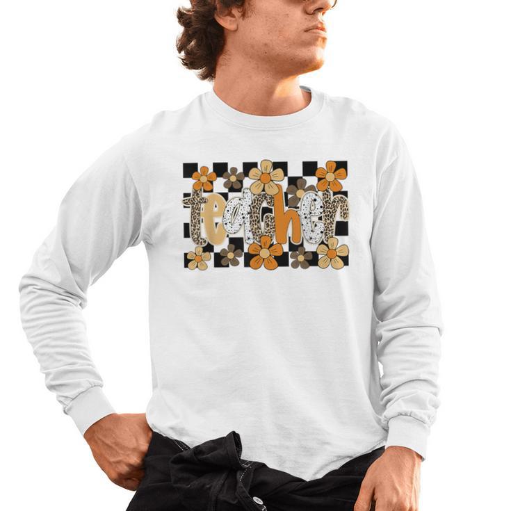 Teacher Appreciation Boho Floral Leopard Checkered Men's Long Sleeve T-Shirt