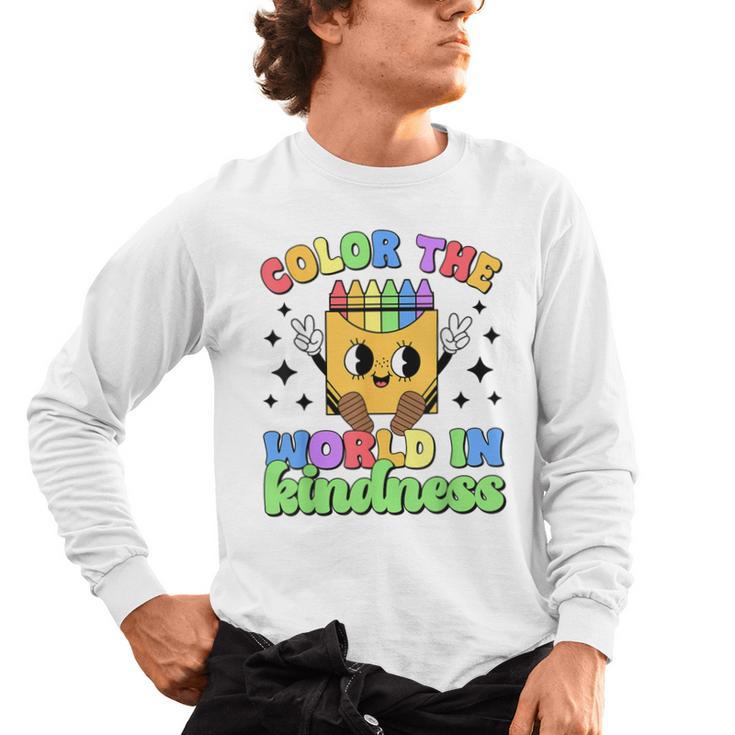 Teacher Back To School Color In Kindness Crayon Pencil Men's Long Sleeve T-Shirt
