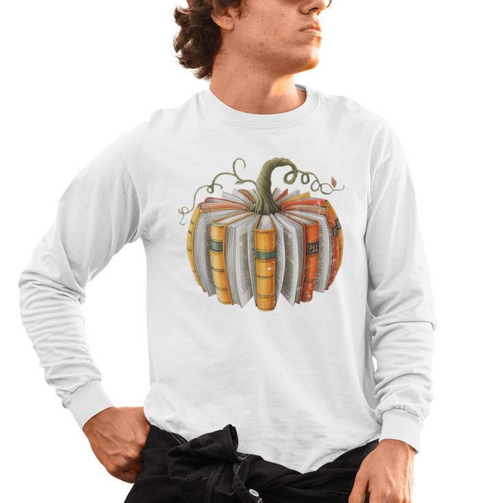 Teachers Students Fall Book Pumpkin Fall Librarians Bookworm Men's Long Sleeve T-Shirt