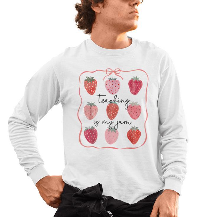 Teaching Is My Jam Teacher Team Crew Cute Strawberry Girls Men's Long Sleeve T-Shirt