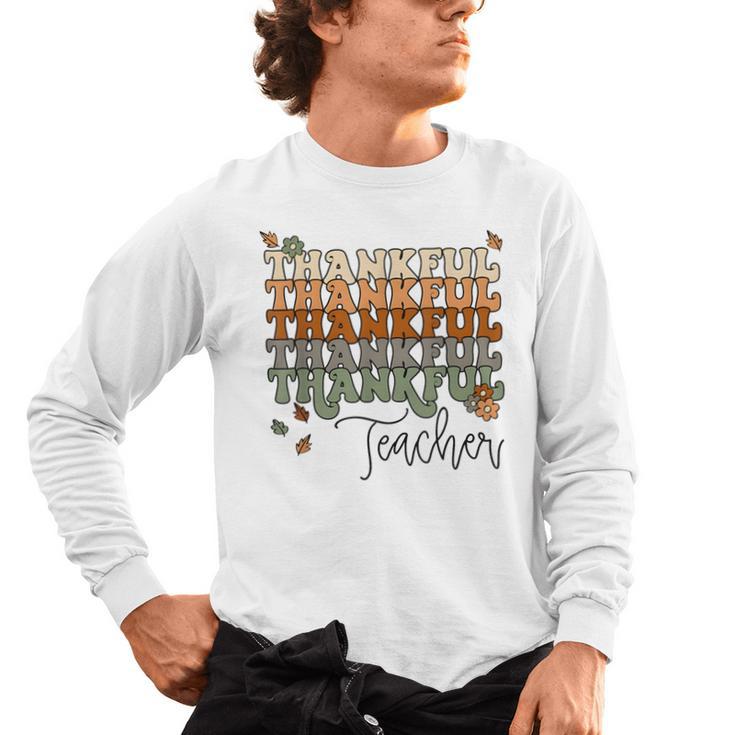 Thankful Teacher Thanksgiving Fall Pumpkin Turkey Men's Long Sleeve T-Shirt