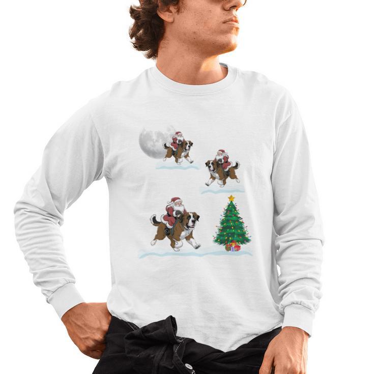 Xmas Lighting Tree Santa Riding Boston Terrier Christmas Men's Long Sleeve T-Shirt