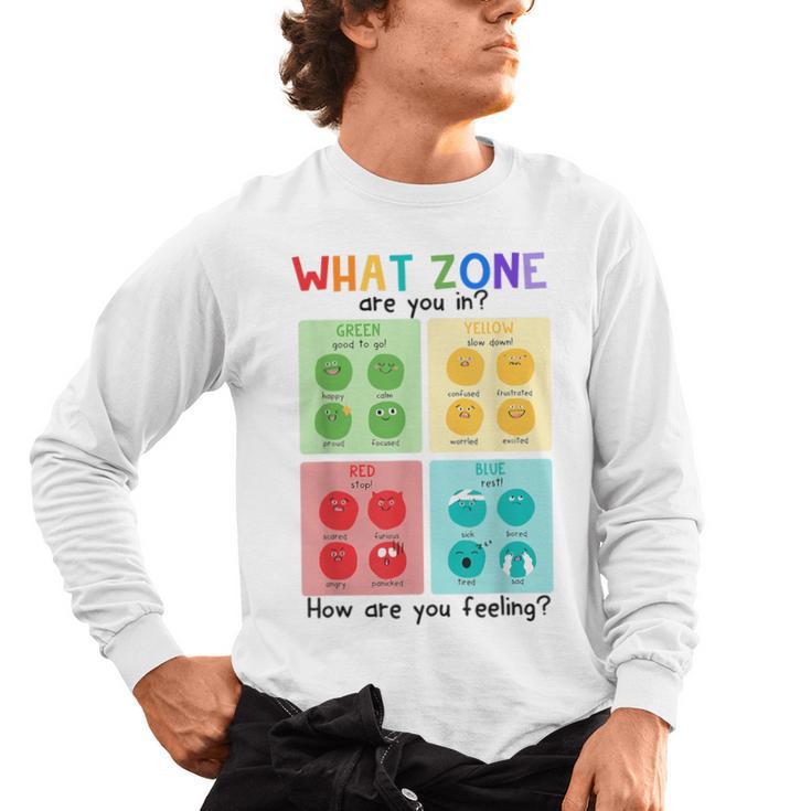 What Zone Are You In How Are You Feeling Teacher Men's Long Sleeve T-Shirt