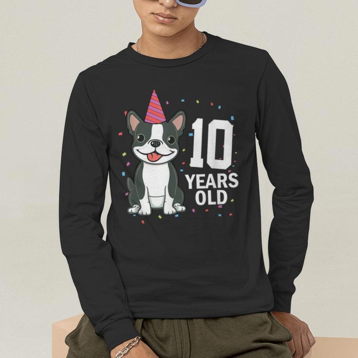 10 Years Old Birthday Boston Terrier Dog Lover 10th Party For Men Women Kids Men's Long Sleeve T-Shirt, funny gift