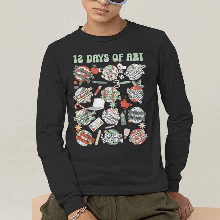 12 Days Of Art Teacher Christmas Artists Painter Educational Men's Long Sleeve T-Shirt, funny gift 12 Days Of Art Teacher Christmas Artists Painter Educational Men's Long Sleeve T-Shirt, funny gift