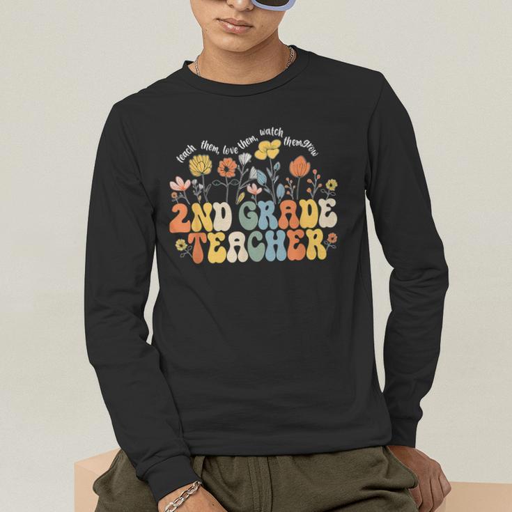 2nd Second Grade Teacher Appreciation Teaching Wildflowers Men's Long Sleeve T-Shirt, funny gift