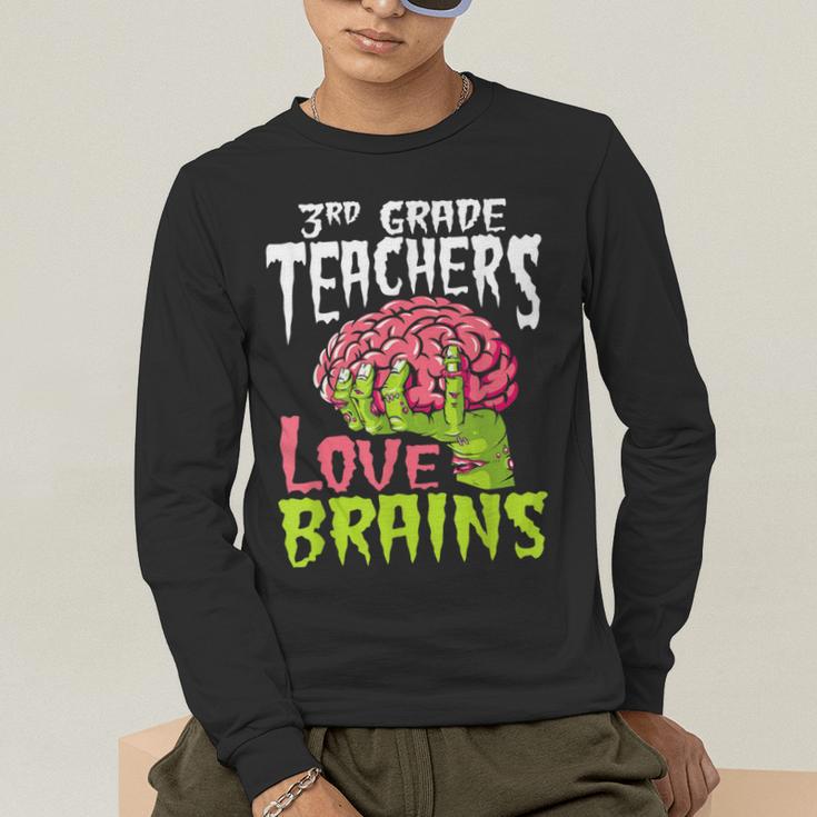 3rd Grade Teachers Love Brains Zombie Teacher Halloween Men's Long Sleeve T-Shirt, funny gift