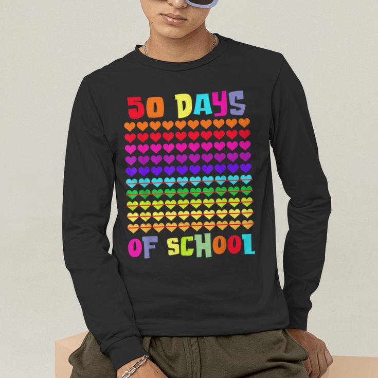 50 Days Of School Hearts Teacher Happy 50th Day Of School Men's Long Sleeve T-Shirt, funny gift 50 Days Of School Hearts Teacher Happy 50th Day Of School Men's Long Sleeve T-Shirt, funny gift