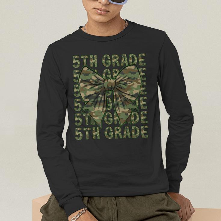 5th Grade Teacher Student Camo Bow Back To School Men's Long Sleeve T-Shirt, funny gift