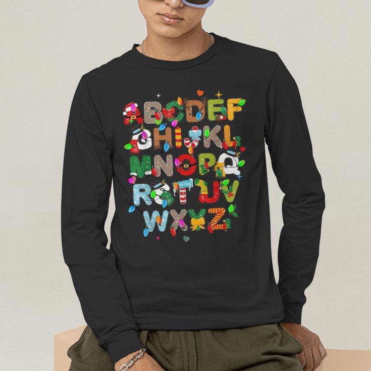 ABCs Learning Kindergarten Teacher Christmas Lights Alphabet For Men Women Kids Men's Long Sleeve T-Shirt, funny gift