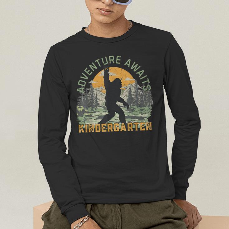 Adventure Awaits Bigfoot Teacher Kindergarten Back To School Men's Long Sleeve T-Shirt, funny gift Adventure Awaits Bigfoot Teacher Kindergarten Back To School Men's Long Sleeve T-Shirt, funny gift