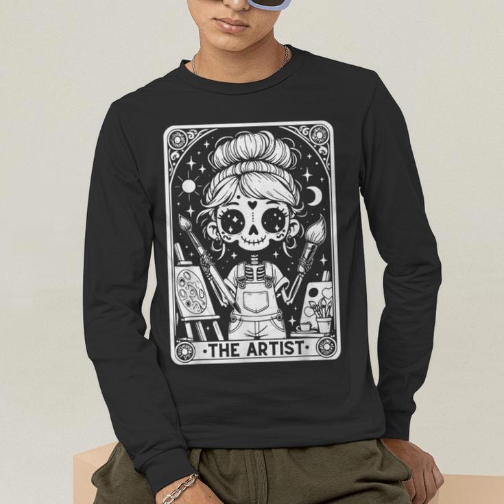 Artist Tarot Card Skeleton Painter Art Teacher Witchy Men's Long Sleeve T-Shirt, funny gift