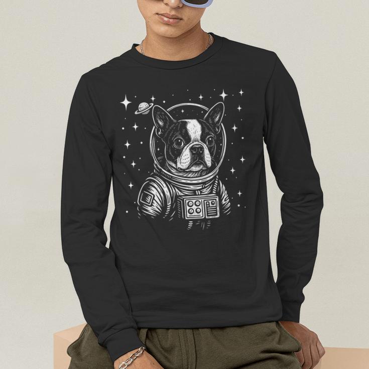 Astronaut Boston Terrier Space Galaxy Dog Lovers Men's Long Sleeve T-Shirt, funny gift