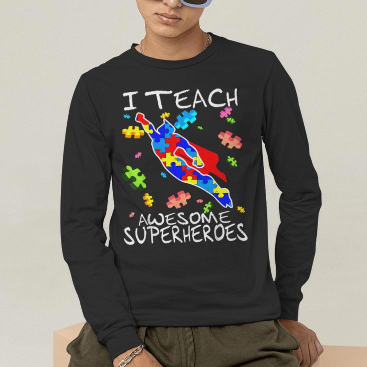 Autism Awareness Teacher I Teach Awesome Superheroes Men's Long Sleeve T-Shirt, funny gift
