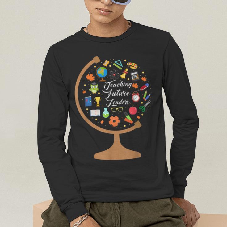 Awesome Teachers T Shirt Teaching Future Leaders Globe For Men Women Men's Long Sleeve T-Shirt, funny gift