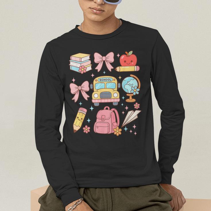 Back To School Coquette Teacher Women Girl Kindergarten PreK Men's Long Sleeve T-Shirt, funny gift Back To School Coquette Teacher Women Girl Kindergarten PreK Men's Long Sleeve T-Shirt, funny gift