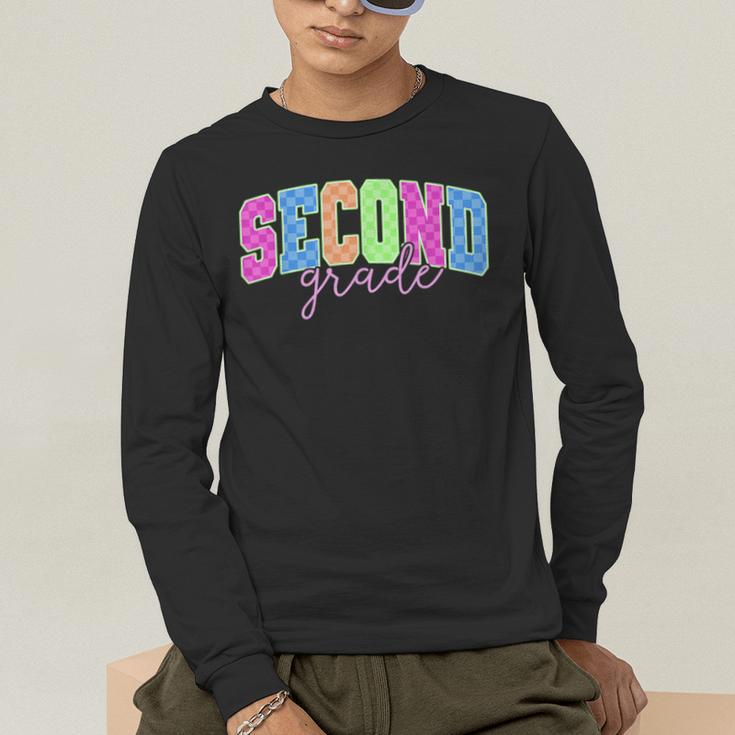 Back To School Neon Checkered Second Grade Colorful Teacher Men's Long Sleeve T-Shirt, funny gift