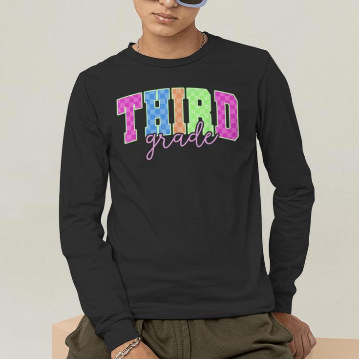 Back To School Neon Checkered Third Grade Colorful Teacher Men's Long Sleeve T-Shirt, funny gift Back To School Neon Checkered Third Grade Colorful Teacher Men's Long Sleeve T-Shirt, funny gift