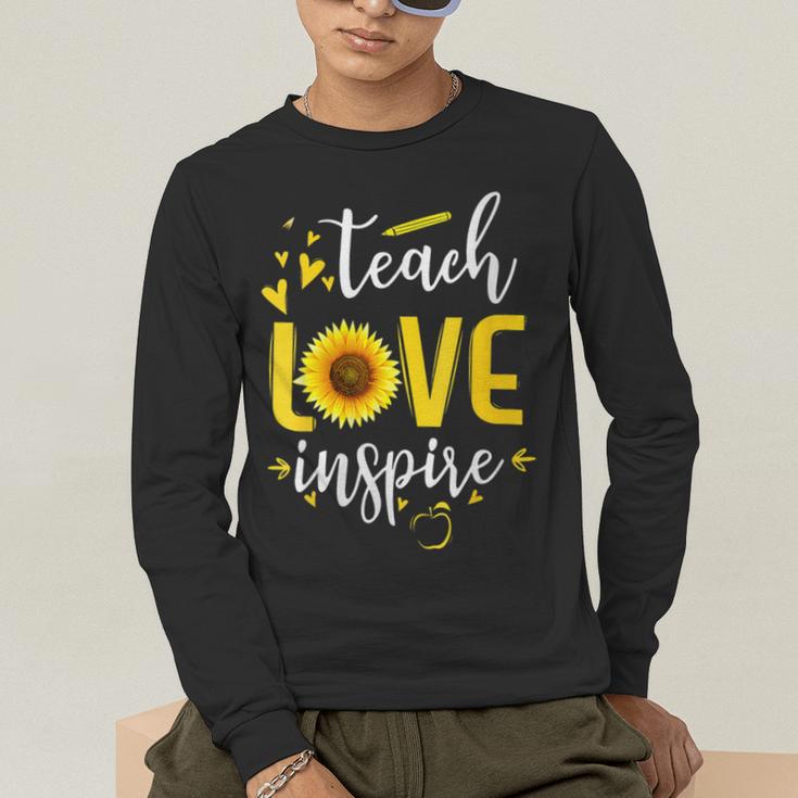 Back To School Teach Love And Inspire Teacher Sunflower Men's Long Sleeve T-Shirt, funny gift Back To School Teach Love And Inspire Teacher Sunflower Men's Long Sleeve T-Shirt, funny gift