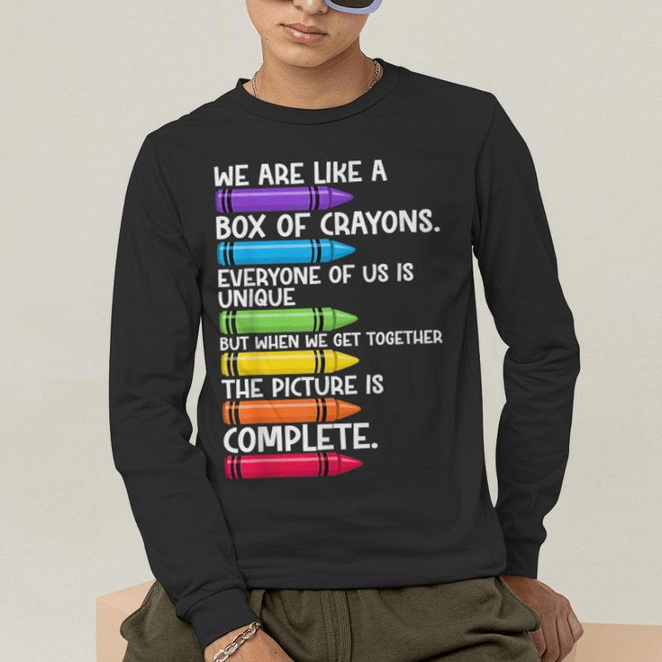 Back To School Teacher We Are Like A Box Of Crayons Men's Long Sleeve T-Shirt, funny gift Back To School Teacher We Are Like A Box Of Crayons Men's Long Sleeve T-Shirt, funny gift
