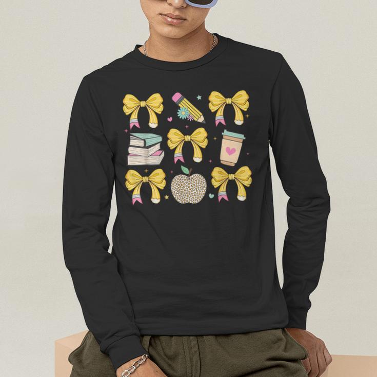 Back To School Yellow Bows Book Coffee Leopard Apple Teacher Men's Long Sleeve T-Shirt, funny gift