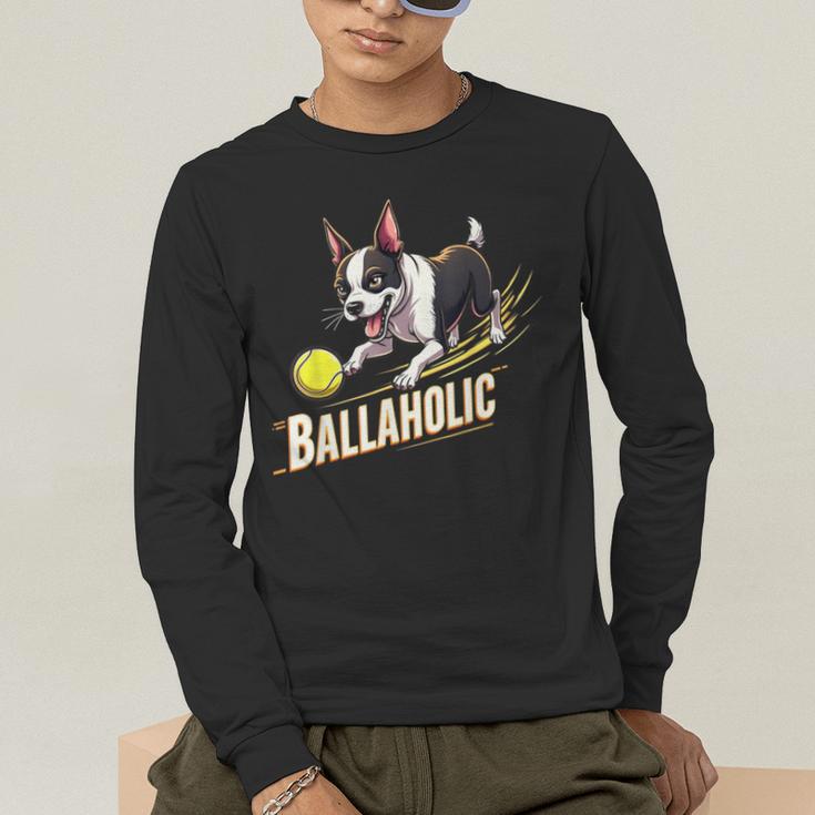 Ballaholic Boston Terrier Dog Chasing Bostie Ball Men's Long Sleeve T-Shirt, funny gift