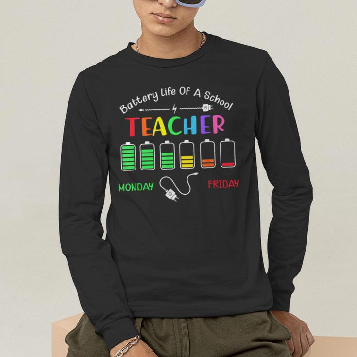 Battery Life Of A School Teacher Monday To Friday For Men Women Men's Long Sleeve T-Shirt, funny gift