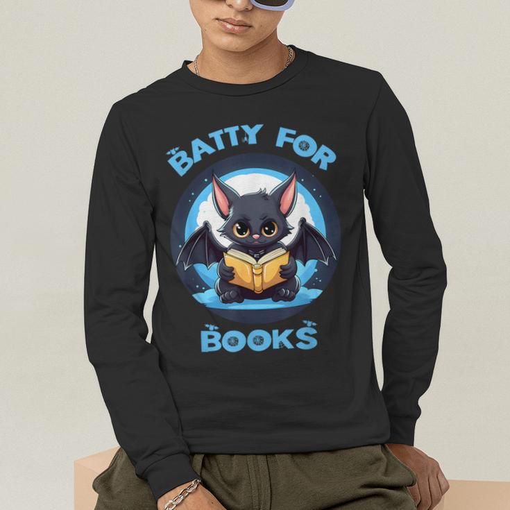 Batty About Books Lover Teacher Librarian Bookish Halloween For Men Women Kids Men's Long Sleeve T-Shirt, funny gift