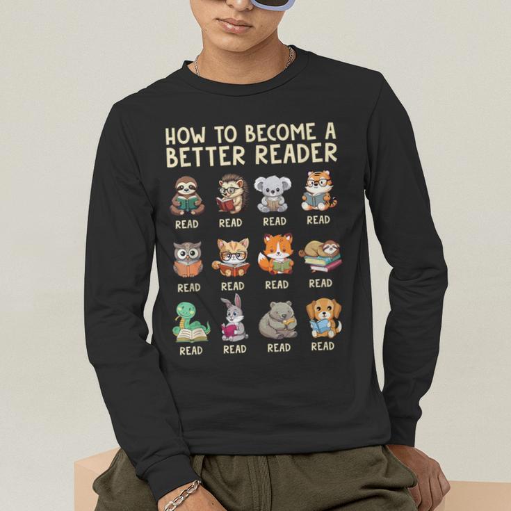 How To Become A Better Reader Animals Reading Teacher Men's Long Sleeve T-Shirt, funny gift