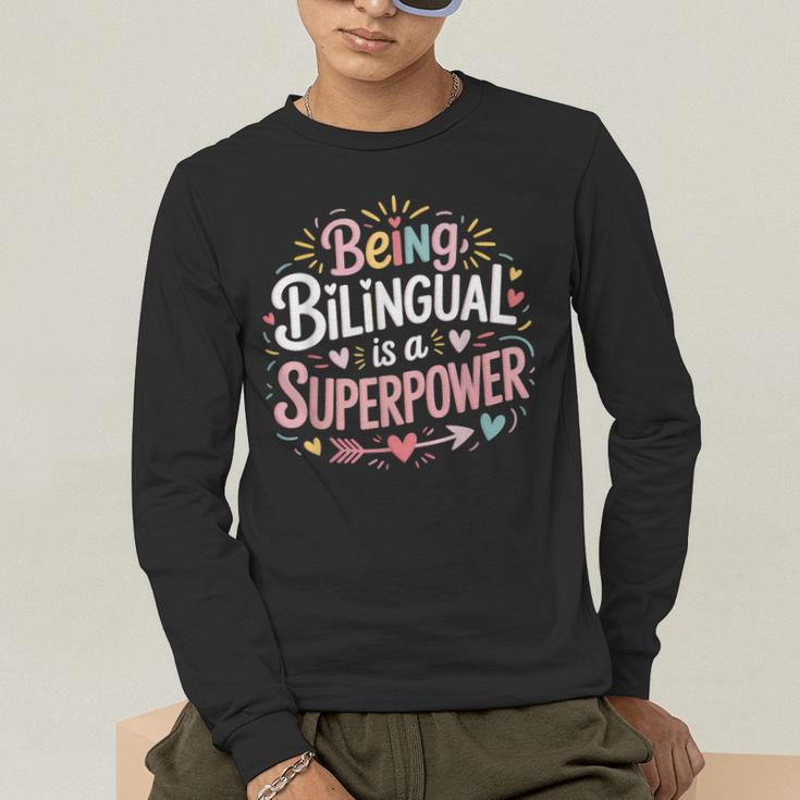 Being Bilingual Is A Superpower ESL Teacher School Men's Long Sleeve T-Shirt, funny gift